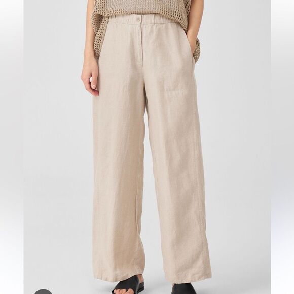 NEW Eileen Fisher Organic Linen Wide Trouser Pants in undyed natural tan - Picture 1 of 12